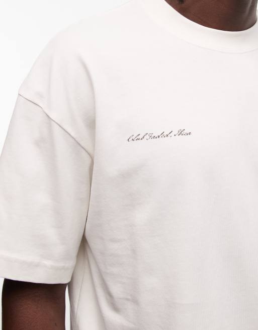 Faded Store logo t-shirt with old fashioned back print in chalk, 4 of 5
