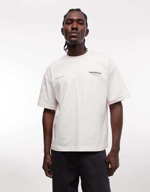 Faded Store logo t-shirt with old fashioned back print in chalk, 5 of 5