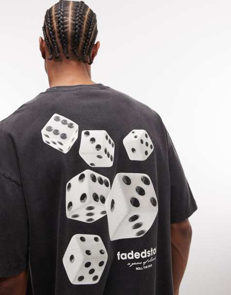 Faded Store logo t-shirt with rolling dice back print in washed black - view 1