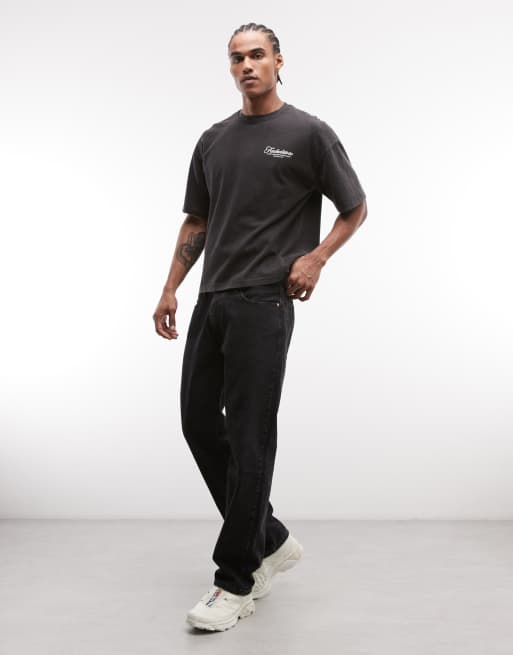 Faded Store logo t-shirt with wild card back print in washed black, 2 of 5