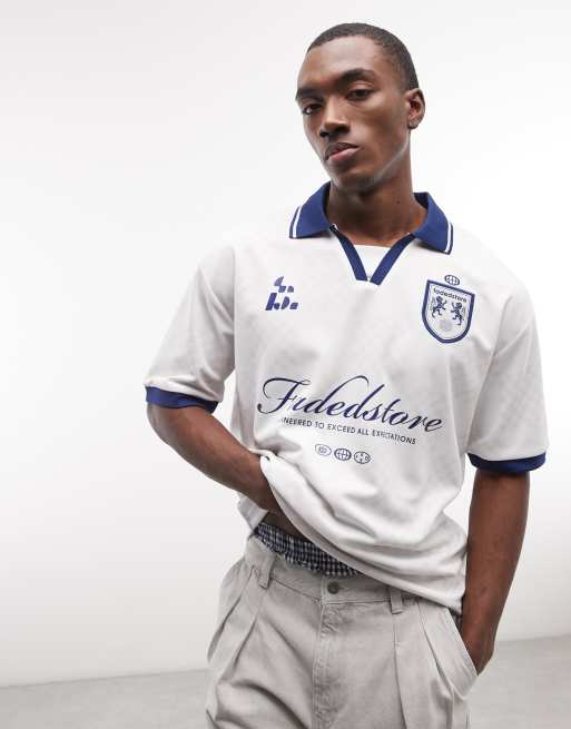 Faded Store - Maglia da calcio grigio multicolore con logo e colletto a contrasto