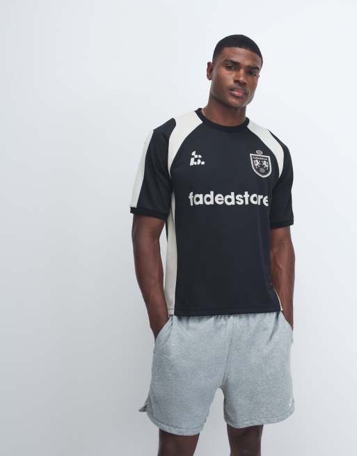 Faded Store - Maglia da calcio nera con pannello e logo, 3 di 5