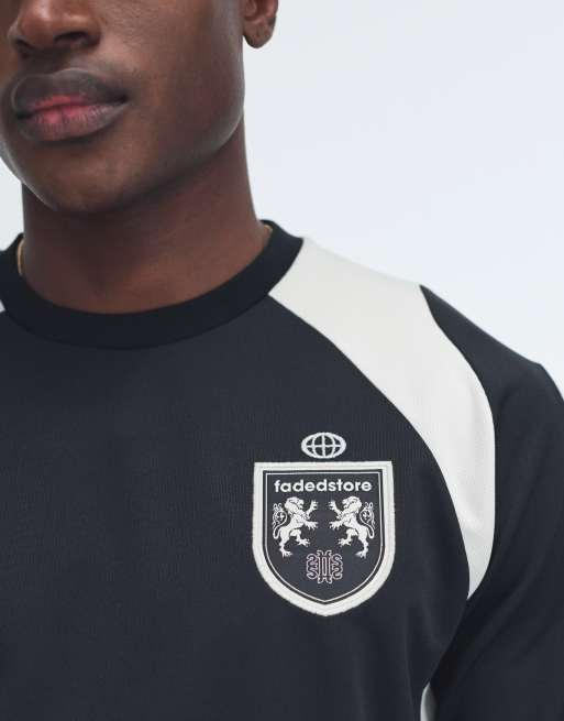 Faded Store - Maglia da calcio nera con pannello e logo, 4 di 5