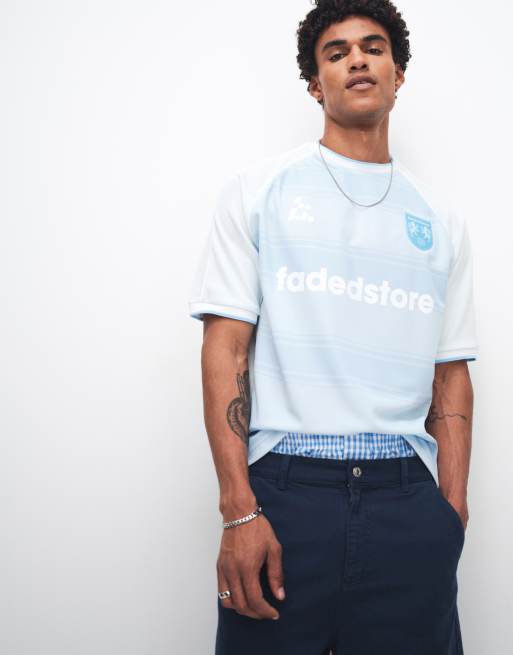 Faded Store - Maglia raglan da calcio azzurra con logo, 5 di 5