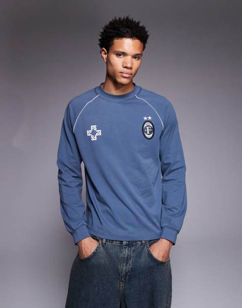 Faded Store - Maglietta stile calcio a maniche lunghe blu - view 1