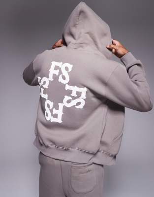 monogram back print 320gsm hoodie in brown - part of a set