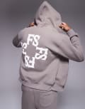 [Faded Store] Faded Store monogram back print 320gsm hoodie in brown (part of a set) Chest 32-35 BROWN