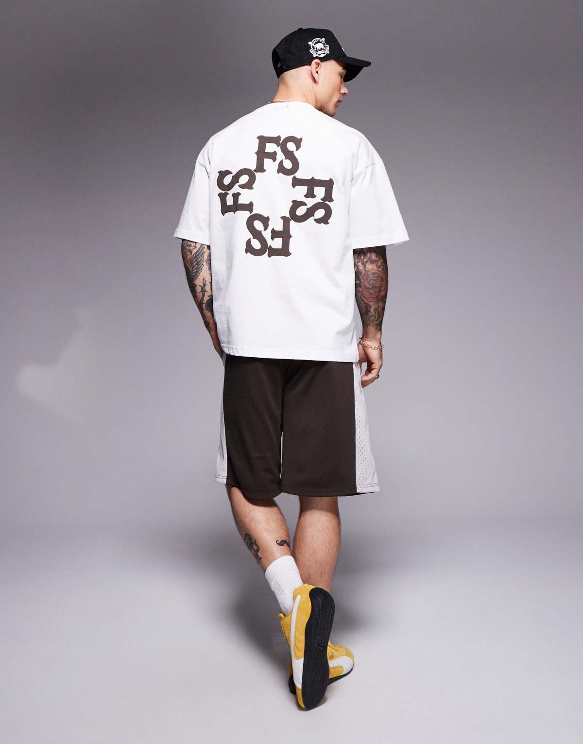 Faded Store monogram back print t-shirt in cream
