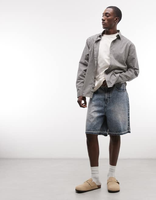 Faded Store – Niebieskie sprane szorty jeansowe z postrzępionym dołem, 2 z 5