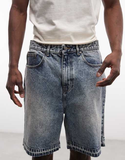 Faded Store – Niebieskie sprane szorty jeansowe z postrzępionym dołem, 4 z 5