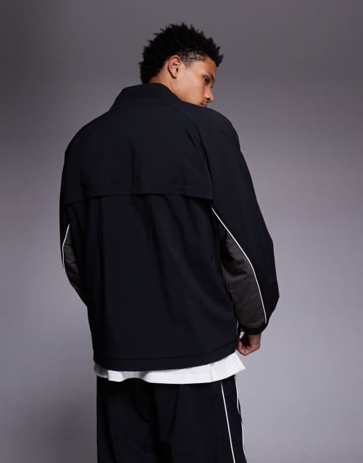 Faded Store nylon football jacket co-ord in black, 3 of 5