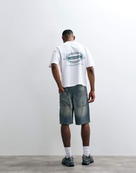 Faded Store oval logo back print t-shirt in white - view 1