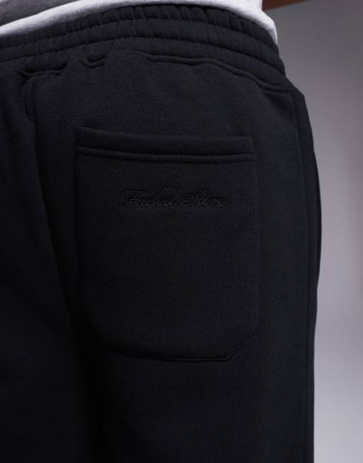 Faded Store - Pantalon de jogging droit en tissu 320 g/m² avec logo monogramme - Noir, 4 de 5