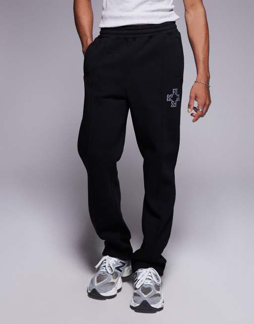 Faded Store - Pantalon de jogging droit en tissu 320 g/m² avec logo monogramme - Noir, 5 de 5