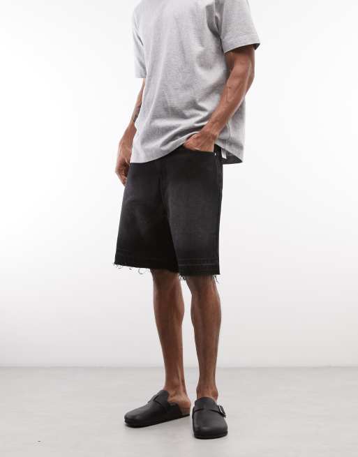 Faded Store - Pantaloncini di jeans nero slavato con fondo invecchiato, 2 di 5