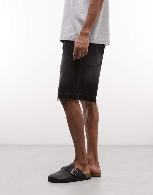 Faded Store - Pantaloncini di jeans nero slavato con fondo invecchiato, 4 di 5