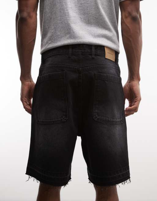 Faded Store - Pantaloncini di jeans nero slavato con fondo invecchiato, 5 di 5