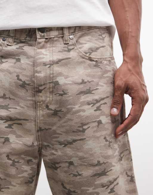Faded Store - Pantaloncini marroni con stampa mimetica, 5 di 5