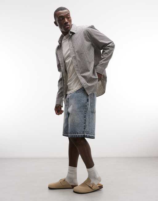 Faded Store - Pantalones cortos vaqueros azul lavado con bajo desgastado, 3 de 5