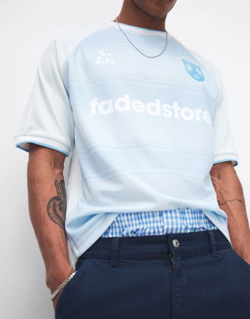 Faded Store raglan logo soccer jersey in light blue, 3 of 5