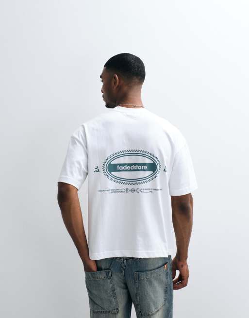 Faded Store – Relaxed-Fit-T-Shirt in Weiß mit ovalem Logoprint auf dem Rücken, 4 von 5