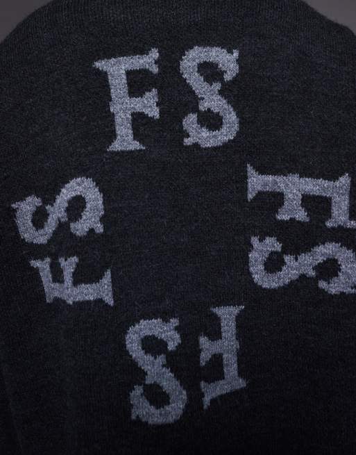 Faded Store - Sort strikket trøje med rund hals og monogramprint på ryggen, 4 af 5