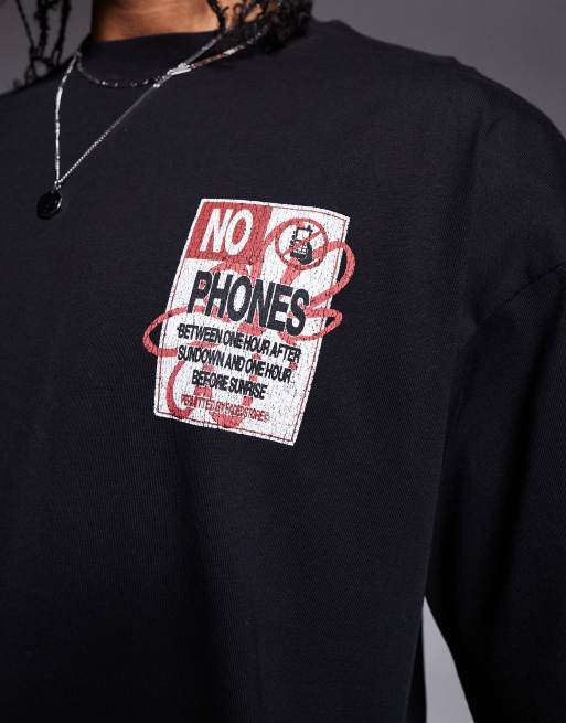 Faded Store – Svart t-shirt med No Phones-tryck baktill, 3 av 4