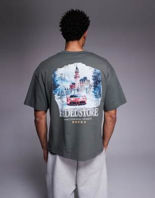 Faded Store - T-shirt avec imprimé Mont Cervin au dos - Vert