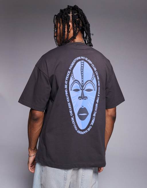 Faded Store - T-shirt color antracite con stampa di volto sul retro