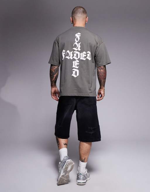 Faded Store - T-shirt color oliva con scritta del logo sul retro