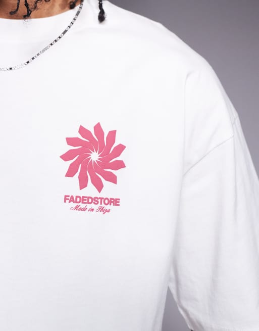 Faded Store - T-shirt color panna con stampa sul retro, 3 di 4
