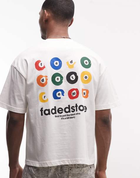 Faded Store – T-Shirt in Kreideweiß mit Logo und Snooker-Rückenprint - view 1
