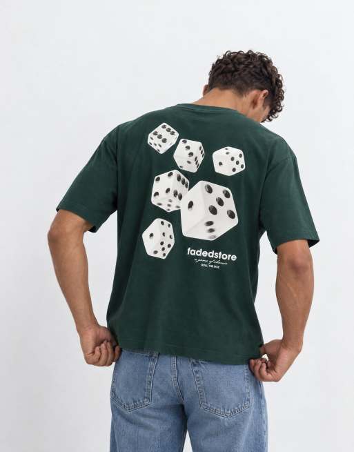 Faded Store T-shirt met dobbelsteenprint op de achterkant in donkergroen, 8 van 8