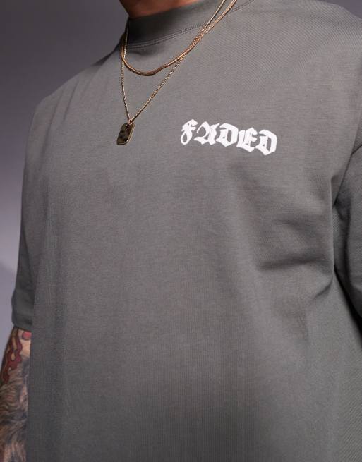 Faded Store - T-shirt met geschreven logo op de achterkant in olijfgroen, 3 van 4