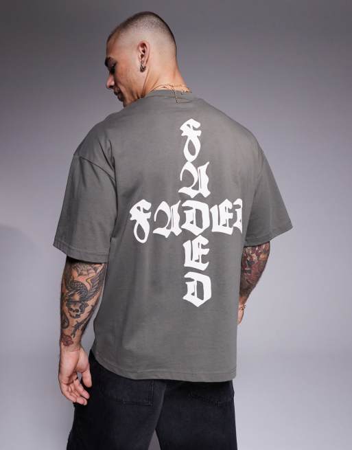 Faded Store - T-shirt met geschreven logo op de achterkant in olijfgroen, 4 van 4