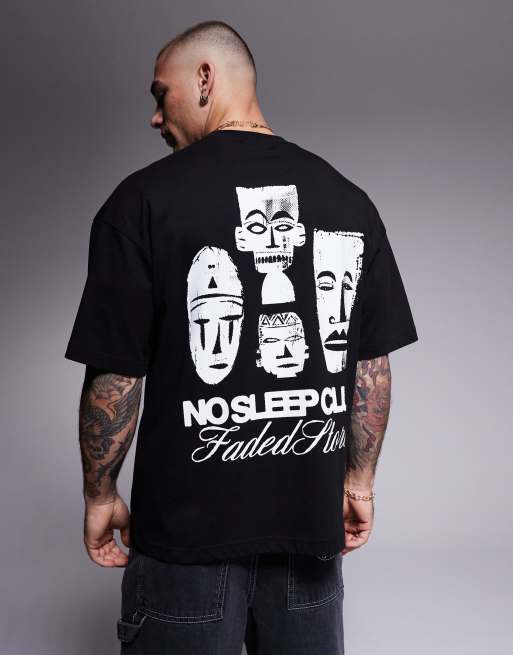 Faded Store - T-shirt met grafische gezichtsprint op de achterkant in zwart