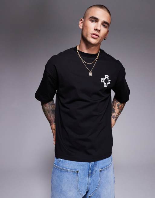 Faded Store - T-shirt met monogramprint op de achterkant in zwart, 3 van 4