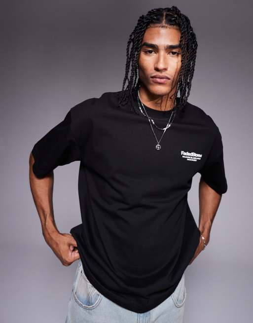 Faded Store - T-shirt met resort print op de achterkant in zwart, 2 van 4