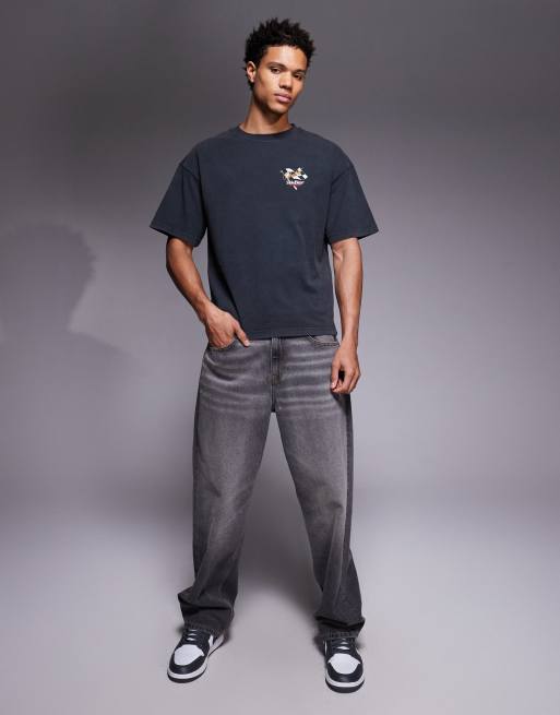 Faded Store - T-shirt nera con stampa di bandiera sul retro, 2 di 5