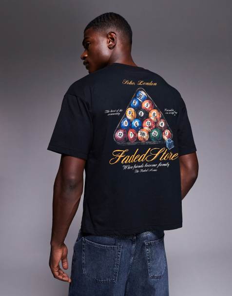 Faded Store - T-shirt nera con stampa di biliardo sul retro - view 1