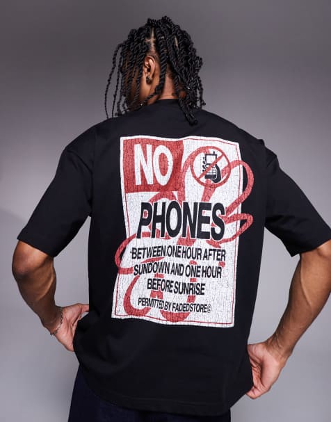 Faded Store - T-shirt nera con stampa “No Phones” sul retro - view 1
