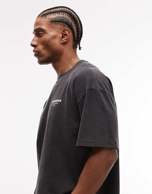 Faded Store - T-shirt nero slavato con logo e stampa di dadi sul retro, 4 di 5