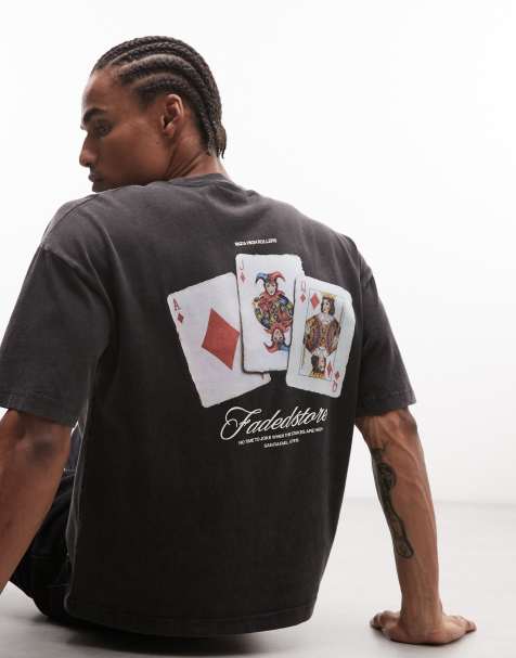 Faded Store - T-shirt nero slavato con logo e stampa jolly sul retro - view 1