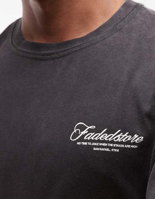 Faded Store - T-shirt nero slavato con logo e stampa jolly sul retro, 4 di 5