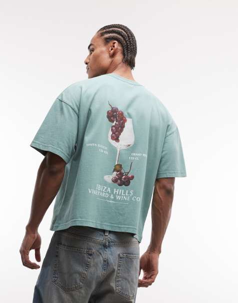 Faded Store – T-shirt z nadrukiem wina na plecach, w spranym kolorze zielonym - view 1