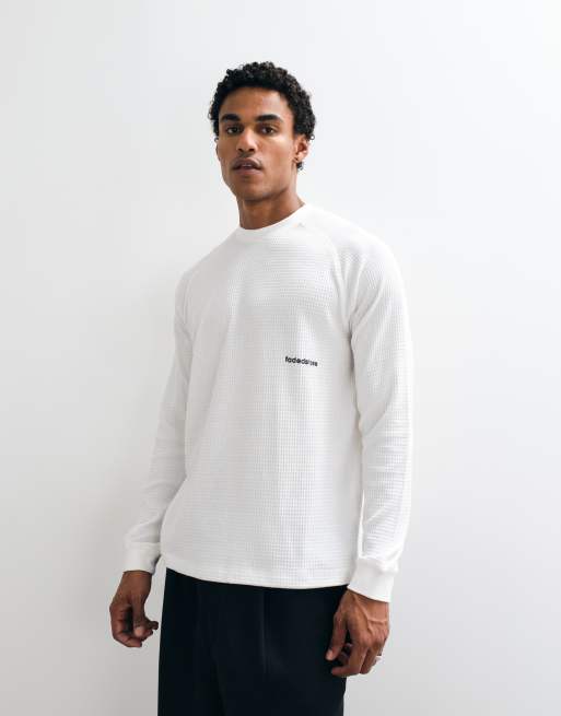 Faded Store under development back print long sleeve waffle t-shirt in chalk, 2 of 5