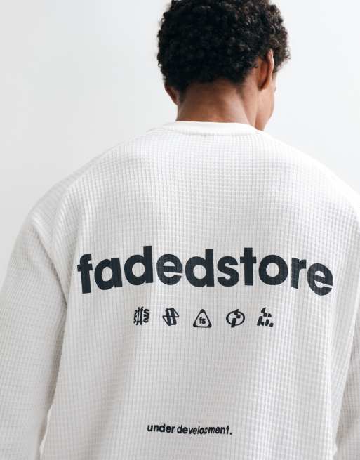 Faded Store under development back print long sleeve waffle t-shirt in chalk, 3 of 5