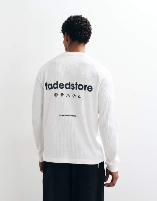 Faded Store under development t-shirt gaufré à manches longues avec imprimé au dos en écru, 4 de 5