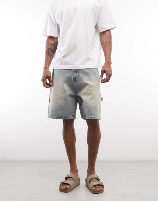 Faded Store - Vasket blå arbejdsshorts i denim, 2 af 5