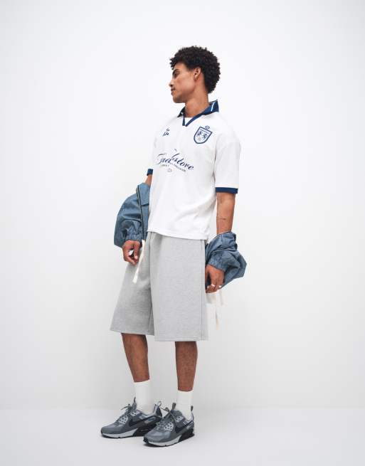 Faded Store - Voetbalshirt met logo en contrasterende kraag in grijs multi, 3 van 5